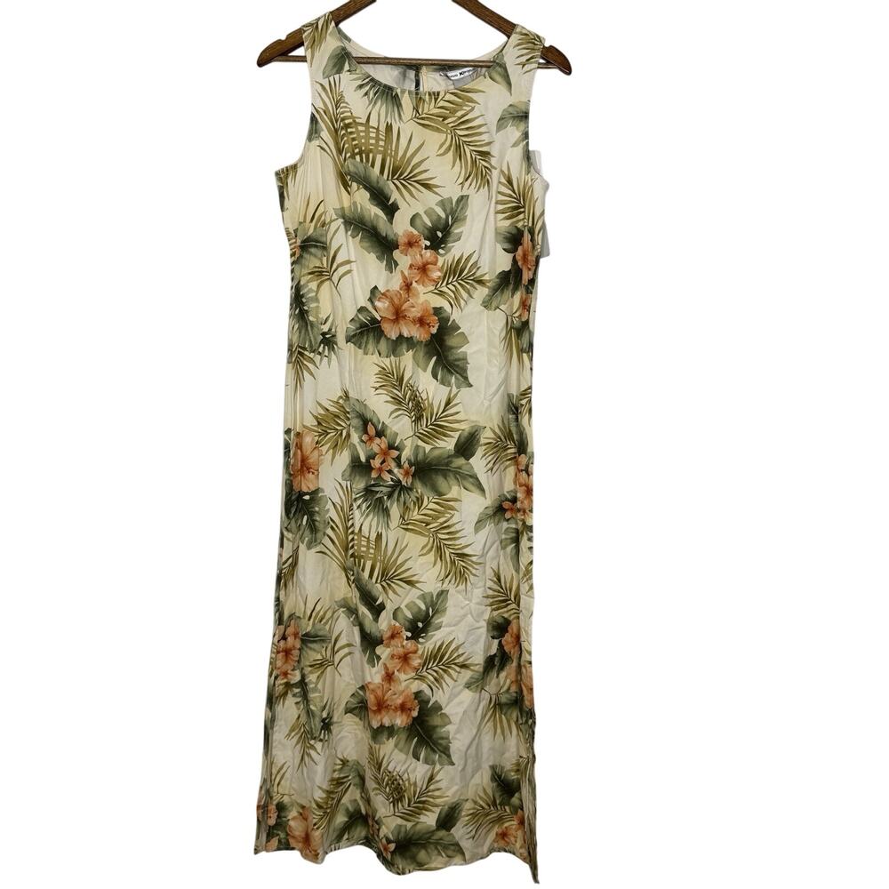 Kriss Kross Dress Size 10 Silk Tropical Floral Midi Dress Travel Island NEW